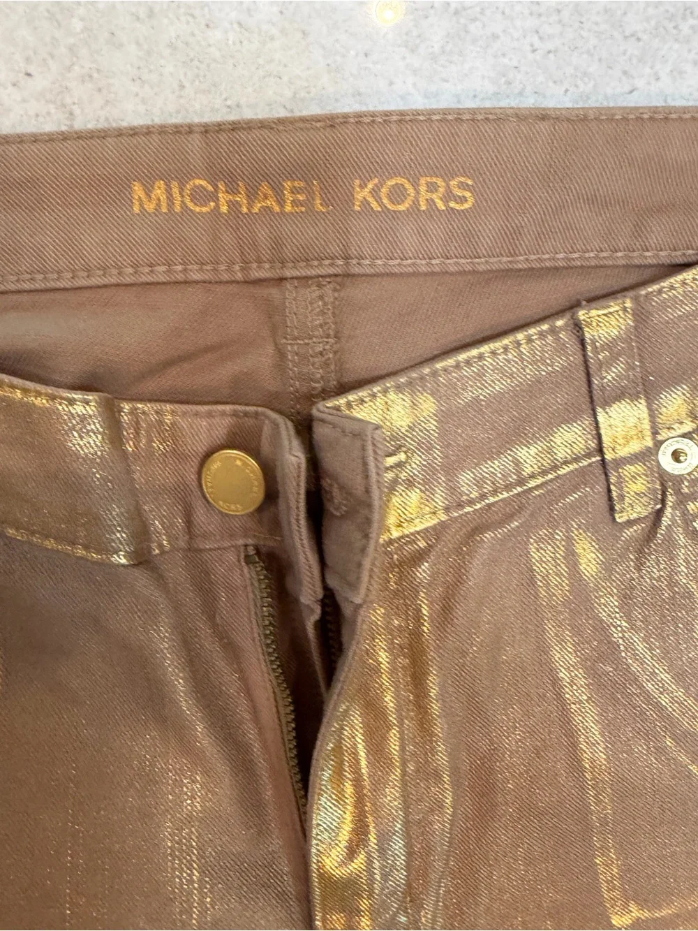 Michael Kors Women’s Sz 12 Gold Metallic Coated Skinny Jeans
